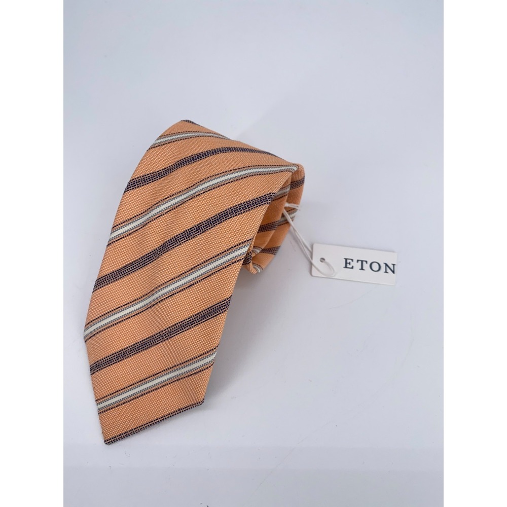 Eton Men Orange Striped Silk Blend Classic Luxury Necktie Made in Italy